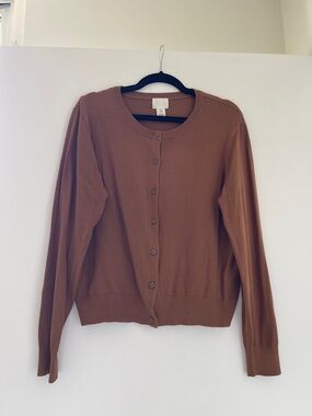 H&M Brown Button-Front Crewneck Cardigan